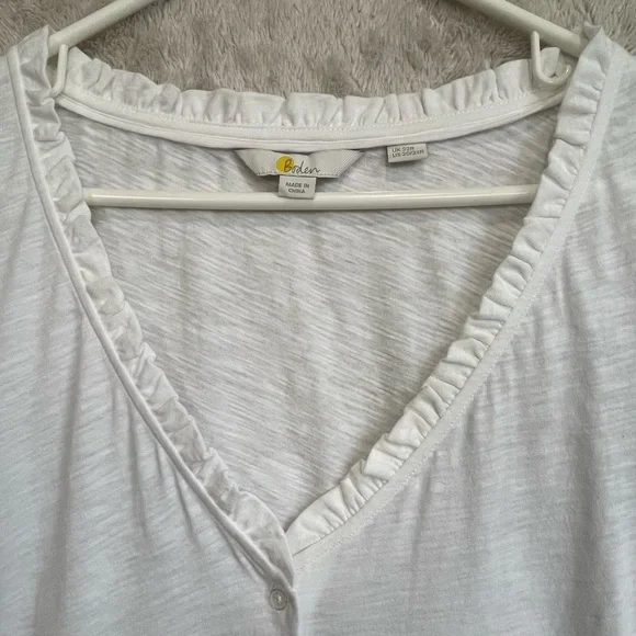 Boden Ivory Cottagecore Cotton Button Up Blouse Sz 22R Ruffle Neck Minimalist - Picture 5 of 16
